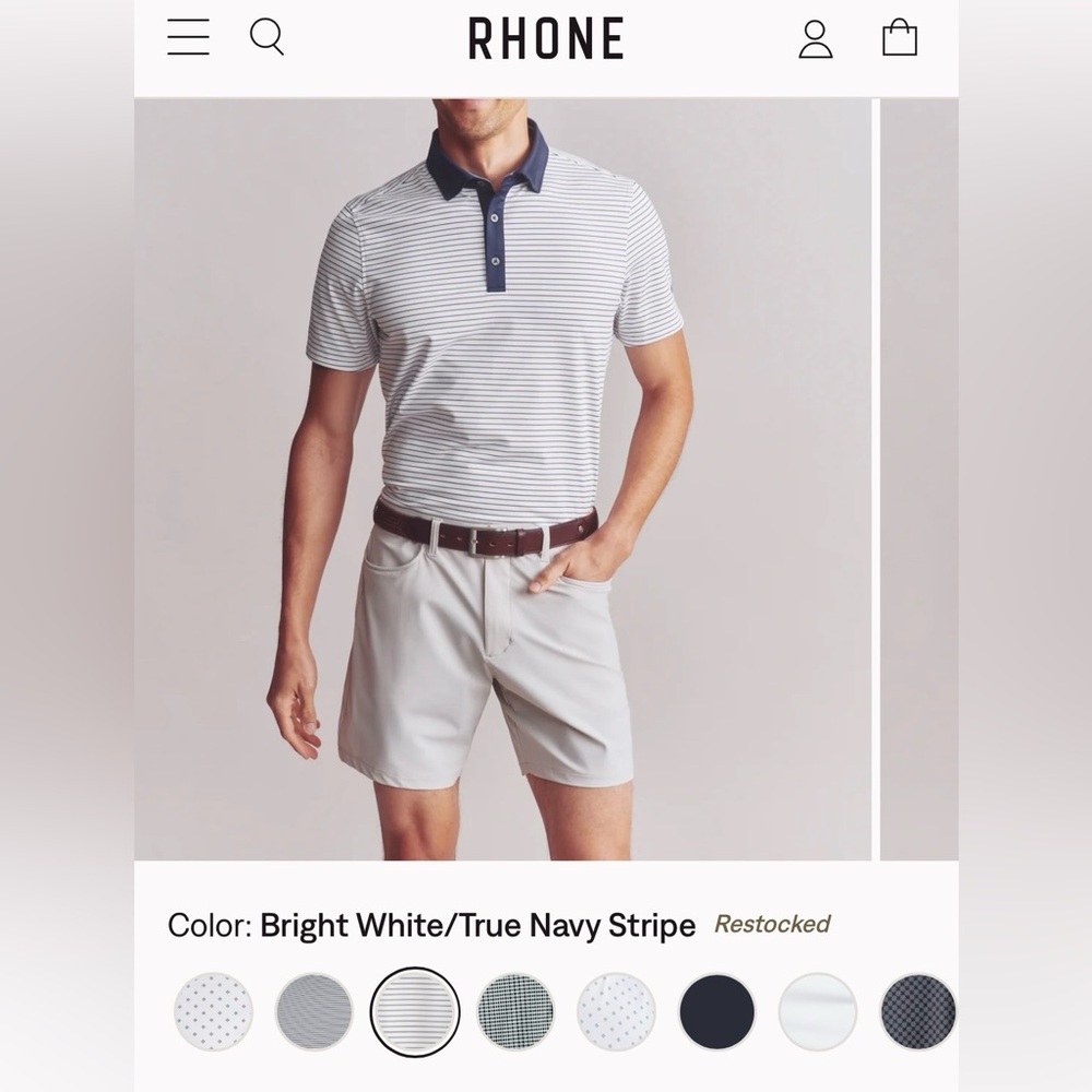 RHONE Men’s White Navy Stripe Golf Sport Polo Size Medium - Picture 7 of 8